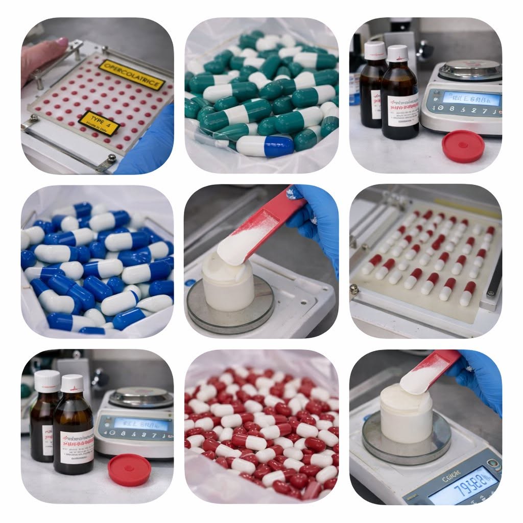 Lavorazione delle capsule e preparazione di creme nel laboratorio galenico di Farmacia Mancini